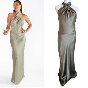 NWT Show Me Your MuMu Halter Jasmine Maxi Size XXS Color Moss Green Luxe Satin